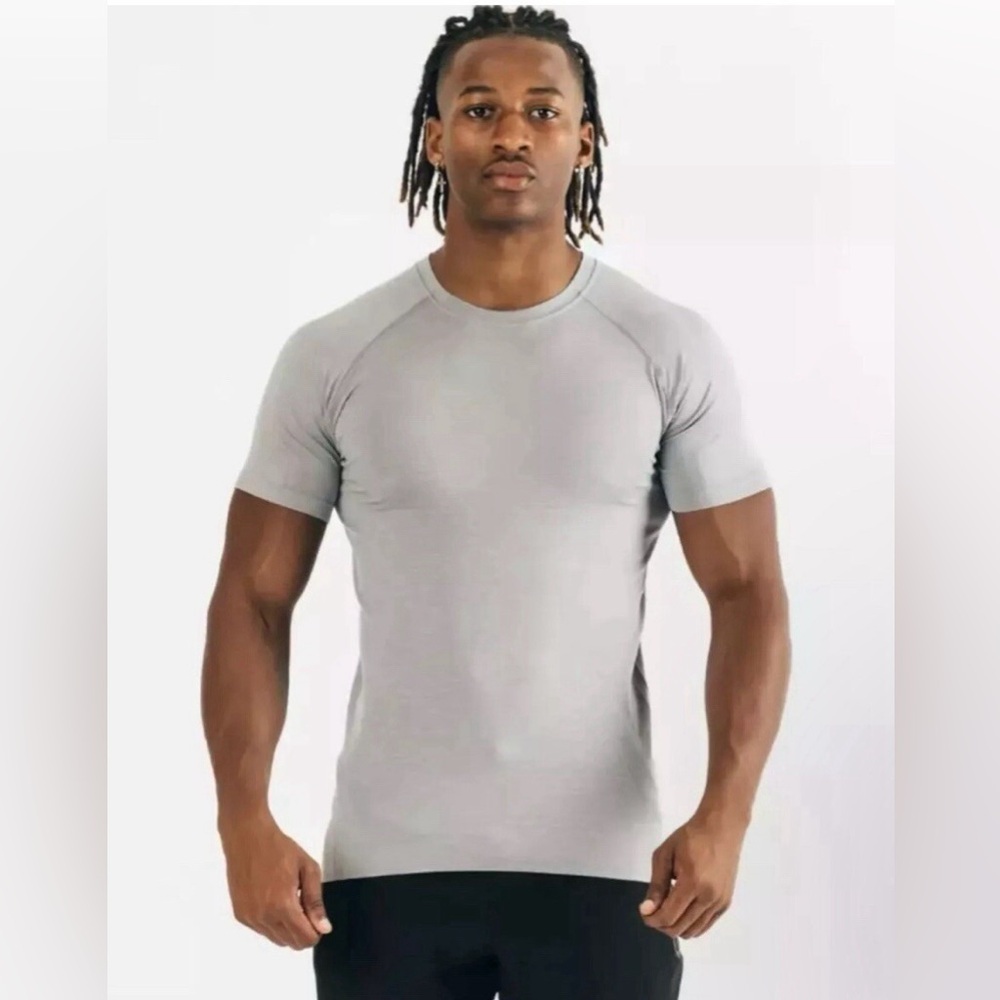Alphalete Mens Hero Seamless Tank- Tee Shirt Smoke Bomb Gray, Size Medium NWT